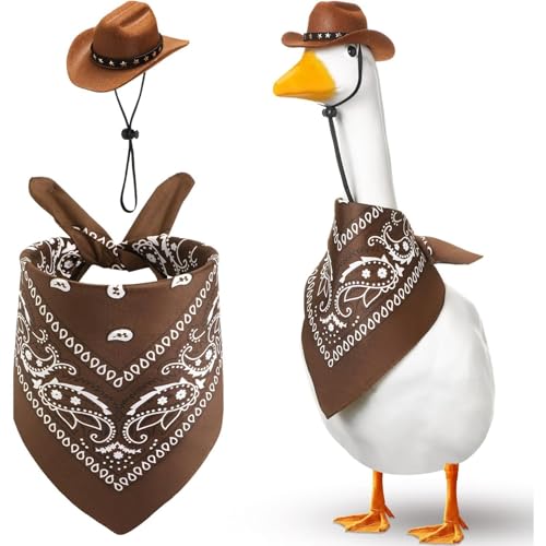 YEHOOM Veranda-Gans-Outfit, Western-Cowboy-Rasenkostüm, hoher Zement oder Kunststoff, Gans, Rasen, Kleidung, Veranda, Garten, Statue, Outdoor, Terrasse, Hof, Rasenkunst (braun) von YEHOOM