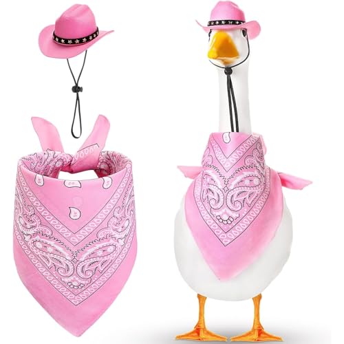 YEHOOM Veranda-Gans-Outfit, Western-Cowboy-Rasenkostüm, hoher Zement oder Kunststoff, Gans, Rasenkleidung, Veranda, Gartenstatue, Outdoor, Terrasse, Hof, Rasenkunst (Rosa) von YEHOOM