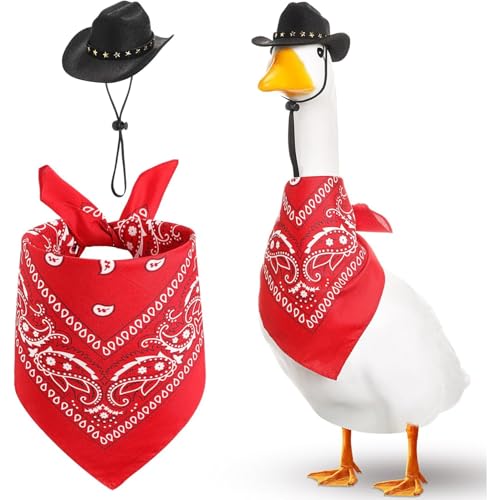 YEHOOM Veranda-Gans-Outfit, Western-Cowboy-Rasenkostüm, hoher Zement oder Kunststoff, Gans, Rasenkleidung, Veranda, Gartenstatue, Outdoor, Terrasse, Hof, Rasenkunst (Schwarz, Rot) von YEHOOM