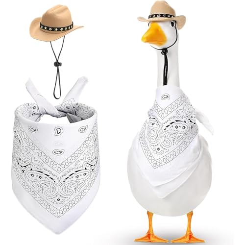 YEHOOM Veranda-Gans-Outfit, Western-Cowboy-Rasenkostüm, hoher Zement oder Kunststoff, Gans, Rasenkleidung, Veranda, Gartenstatue, Outdoor, Terrasse, Hof, Rasenkunst (weiß, beige) von YEHOOM