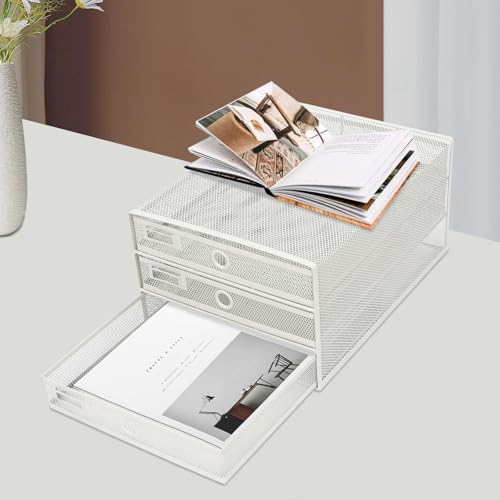 YEITBY Schreibtisch-Organizer-Set mit 3 Schubfächer, Netz-Aktenordner mit Schublade, Drahtgeflecht Büroablage, Metall-Papiersortierer für Briefe/A4, Büroordner, Weiß YEITBY Schreibtisch-Organizer-Set mit 3 Schubfächer, Netz-Aktenordner mit Schublade, Drahtgeflecht Büroablage, Metall-Papiersortierer für Briefe/A4, Büroordner, Weiß von YEITBY