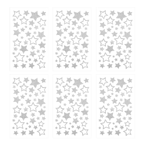 YEJAHY 6 Blatt Stern Aufkleber, Glitzer Sterne Aufkleber Selbstklebend Zum Basteln, Silber von YEJAHY
