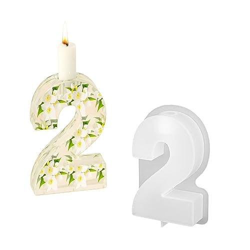 YEJAHY DIY Zahlen Kerzenständer Silikonform,Gießform Kerzenhalter,Handgemacht Epoxidharz Silikonformen,für Desktop Aromatherapie (Zahlen 2) von YEJAHY