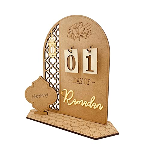 YEJAHY Ramadan Adventskalender Holz Countdown Tage 30 Tage Heimdekorationen, DIY Eid Dekorationen für Ramadan Partys, Ramadan Geschenke für Kinder, Basteldekorationen (Laternenstil) von YEJAHY