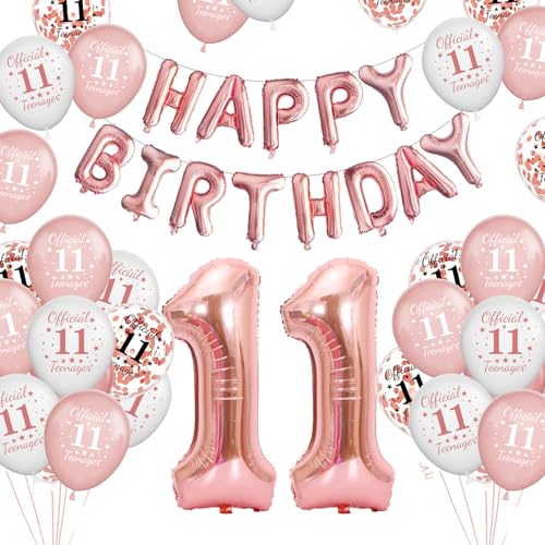 11 Geburtstagsdeko Luftballons Rosegold, Geburtstag 11 Jahre Balloon Junge Mädchen, Happy Birthday Girlande Banner Folienballon Party Deko Geburtstag, 11 Geburtstag Balloons für Party Deko von YEJIKJ
