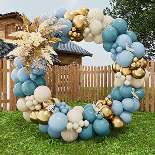 125 Stück Luftballon Girlande Blau, Ballon Girlande Set mit Blau Beige Gold Latex Ballons, Blau Luftballons Deko für Baby Shower, Geburtstag Party, Hochzeit, Geschlecht Offenbaren von YEJIKJ
