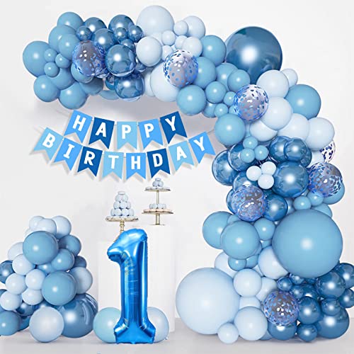 Geburtstagsdeko 1 Jahr Junge, Blau 1. Geburtstag Deko, Deko 1. Geburtstag Junge, Luftballons Blau Latex, Luftballon 1. Geburtstag, Kindergeburtstag Deko für Erster Geburtstag Junge, Babyparty Deko von YEJIKJ