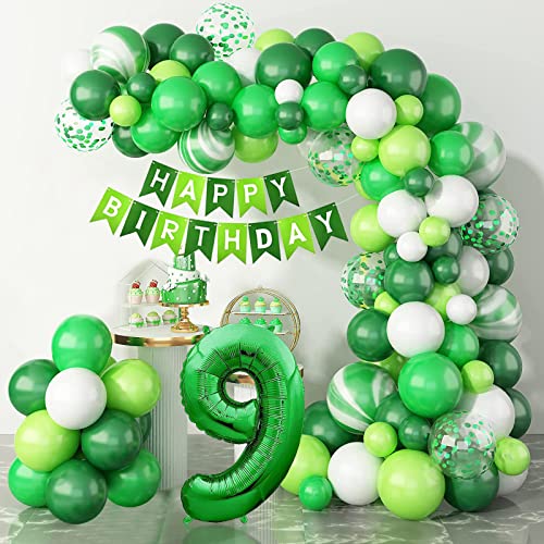 Geburtstagsdeko 9 Jahre Junge, Luftballon 9. Geburtstag Grün, Deko 9. Geburtstag Junge, Folienballon 9, Happy Birthday Girlande, Kindergeburtstag Deko für Geburtstag 9 Jahre Junge von YEJIKJ
