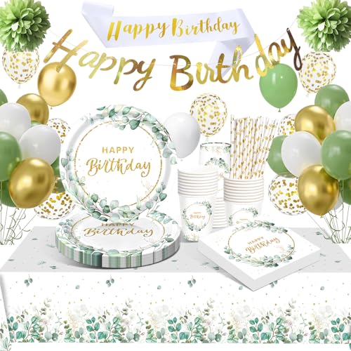 Geburtstagsdeko Partygeschirr Set, Geburtstag Party Geschirr, Eukalyptus Pappteller Kindergeburtstag, Happy Birthday Deko Partyzubehör Pappteller für Geburtstagsdeko Junge Mädchen Partys 16 Gäste Geburtstagsdeko Partygeschirr Set, Geburtstag Party Geschirr, Eukalyptus Pappteller Kindergeburtstag, Happy Birthday Deko Partyzubehör Pappteller für Geburtstagsdeko Junge Mädchen Partys 16 Gäste von YEJIKJ