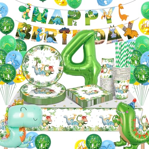 YEJIKJ Dino Geburtstag Deko 4 Jahre, Dino Kindergeburtstag Deko 4 Jahre, Luftballon Dino Party Geburtstagsdeko 4 Jahre Junge, Dino Geburtstagsdeko Jungen mit Pappteller Servietten Banner(16 Gäste YEJIKJ Dino Geburtstag Deko 4 Jahre, Dino Kindergeburtstag Deko 4 Jahre, Luftballon Dino Party Geburtstagsdeko 4 Jahre Junge, Dino Geburtstagsdeko Jungen mit Pappteller Servietten Banner(16 Gäste von YEJIKJ