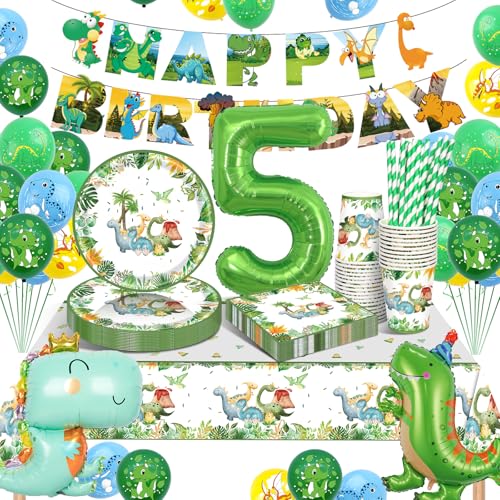 YEJIKJ Dino Geburtstag Deko 5 Jahre, Dino Kindergeburtstag Deko 5 Jahre, Luftballon Dino Party Geburtstagsdeko 5 Jahre Junge, Dino Geburtstagsdeko Jungen mit Pappteller Servietten Banner(16 Gäste YEJIKJ Dino Geburtstag Deko 5 Jahre, Dino Kindergeburtstag Deko 5 Jahre, Luftballon Dino Party Geburtstagsdeko 5 Jahre Junge, Dino Geburtstagsdeko Jungen mit Pappteller Servietten Banner(16 Gäste von YEJIKJ