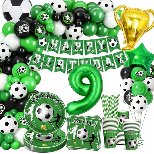 YEJIKJ Fussball Deko Geburtstag Kinder 9 Jahre, Fußball Luftballon 9. Geburtstag, Fußball Party Dekorationen Partygeschirr Set, Fussball Geburtstagsdeko Jungen 9 Jahre für Fussball Party 16 Gäste YEJIKJ Fussball Deko Geburtstag Kinder 9 Jahre, Fußball Luftballon 9. Geburtstag, Fußball Party Dekorationen Partygeschirr Set, Fussball Geburtstagsdeko Jungen 9 Jahre für Fussball Party 16 Gäste von YEJIKJ