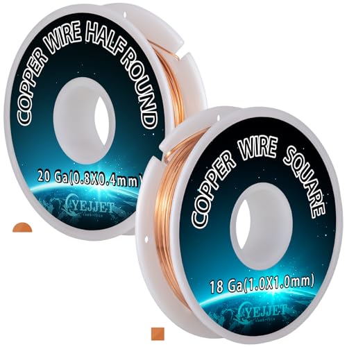Dickes und mittelgroßes Kupferdraht-Set, 18 Gauge, quadratisch und 20 g, halbrund, für Steinfassung und Drahtweben von YEJJET