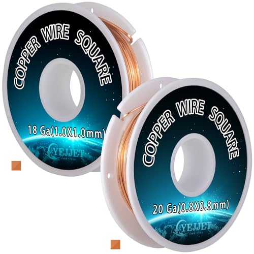 Quadratischer Kupferdraht, Doppelstärke, 20 Gauge und 18 Ga, weicher Basteldraht für Ringherstellung und Anhänger, je 9 m von YEJJET