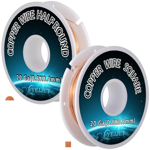 Quadratischer und halbrunder Kupferdraht-Set, weicher 20 Gauge, zur Schmuckherstellung, zum Wickeln und Perlensticken (9 m + 36,9 g) von YEJJET