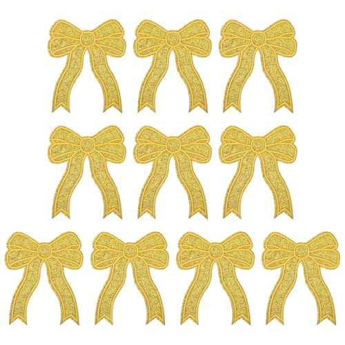 YELARXI Aufnäher zum Aufbügeln, Pailletten-Schleife, bestickt, niedlicher Stoff, dekorative Applikation, passend für Kleidung, Hüte, Jeans, Rucksäcke, Nähen, 10 Stück, goldgelb YELARXI Aufnäher zum Aufbügeln, Pailletten-Schleife, bestickt, niedlicher Stoff, dekorative Applikation, passend für Kleidung, Hüte, Jeans, Rucksäcke, Nähen, 10 Stück, goldgelb von YELARXI