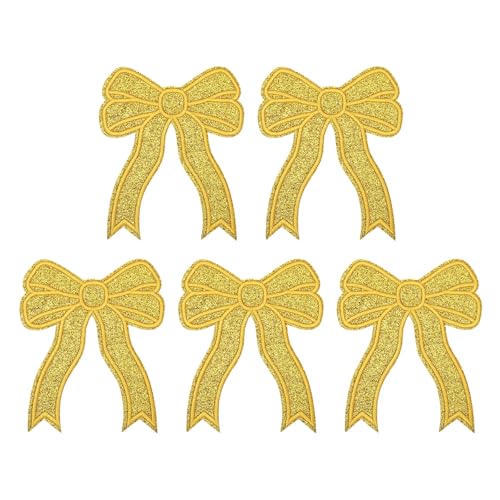 YELARXI Aufnäher zum Aufbügeln, Pailletten-Schleife, bestickt, niedlicher Stoff, dekorative Applikation, passend für Kleidung, Hüte, Jeans, Rucksäcke, Nähen, 5 Stück, goldgelb YELARXI Aufnäher zum Aufbügeln, Pailletten-Schleife, bestickt, niedlicher Stoff, dekorative Applikation, passend für Kleidung, Hüte, Jeans, Rucksäcke, Nähen, 5 Stück, goldgelb von YELARXI