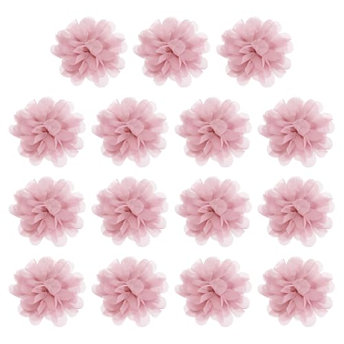 YELARXI Chiffon-Blumen, Nähstoff-Applikationen, Chiffon-Blumen-Applikationen – passend für Damen / DIY Handwerk / Stirnbänder / Haarschmuck / Hochzeit / Party / Corsage 5,1 cm & 15 Stück & Dunkelrosa von YELARXI