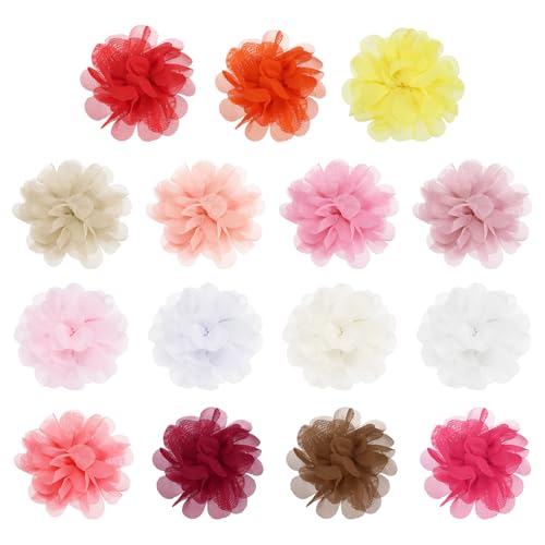 YELARXI Chiffon-Blumen, Nähstoff-Applikationen, Chiffon-Blumen-Applikationen – passend für Damen / DIY Handwerk / Stirnbänder / Haarschmuck / Hochzeit / Party / Corsage 5,1 cm & 15 Stück & mehrfarbig von YELARXI