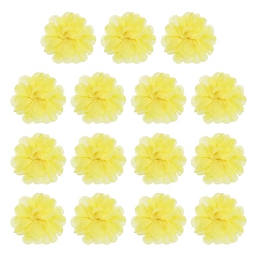 YELARXI Chiffon-Blumen, Nähstoff-Applikationen, Chiffon-Blumen-Applikationen – passend für Damen / DIY Handwerk / Stirnbänder / Haarschmuck / Hochzeit / Party / Corsage 5,1 cm & 15 Stück & Hellgelb von YELARXI