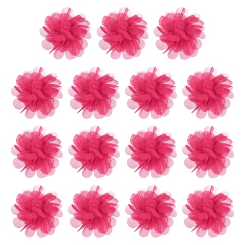 YELARXI Chiffon-Blumen, Nähstoff-Applikationen, Chiffon-Blumen-Applikationen – passend für Damen / DIY Handwerk / Stirnbänder / Haarschmuck / Hochzeit / Party / Corsage 5,1 cm & 15 Stück & Rosarot von YELARXI