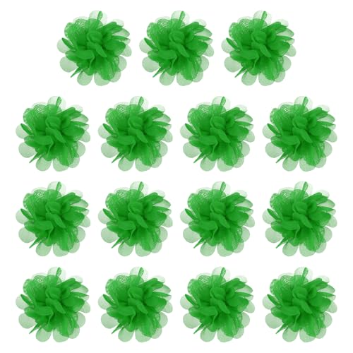 YELARXI Chiffon-Blumen, Nähstoff-Applikationen, Chiffon-Blumen-Applikationen – passend für Damen / DIY Handwerk / Stirnbänder / Haarschmuck / Hochzeit / Party / Corsage 5,1 cm & 15 Stück & Grün von YELARXI