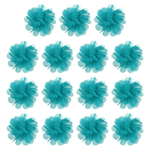 YELARXI Chiffon-Blumen, Nähstoff-Applikationen, Chiffon-Blumen-Applikationen – passend für Damen / DIY Handwerk / Stirnbänder / Haarschmuck / Hochzeit / Party / Corsage 5,1 cm & 15 Stück & Dunkelgrün von YELARXI