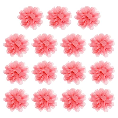 YELARXI Chiffon-Blumen, Nähstoff-Applikationen, Chiffon-Blumen-Applikationen – passend für Damen / DIY Handwerk / Stirnbänder / Haarschmuck / Hochzeit / Party / Corsage 5,1 cm & 15 Stück & Rot von YELARXI