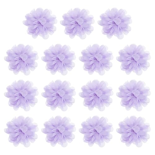 YELARXI Chiffon-Blumen, Nähstoff-Applikationen, Chiffon-Blumen-Applikationen – passend für Damen / DIY Handwerk / Stirnbänder / Haarschmuck / Hochzeit / Party / Corsage 7,6 cm & 15 Stück & Hellviolett von YELARXI