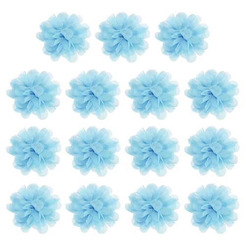 YELARXI Chiffon-Blumen, Nähstoff-Applikationen, Chiffon-Blumen-Applikationen – passend für Damen / DIY Handwerk / Stirnbänder / Haarschmuck / Hochzeit / Party / Corsage 7,6 cm & 15 Stück & Seeblau von YELARXI