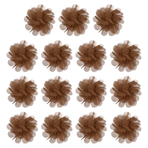 YELARXI Chiffon-Blumen, Nähstoff-Applikationen, Chiffon-Blumen-Applikationen – passend für Damen / DIY Handwerk / Stirnbänder / Haarschmuck / Hochzeit / Party / Corsage 7,6 cm & 15 Stück & Braun von YELARXI