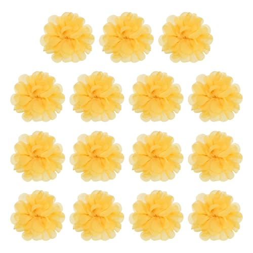 YELARXI Chiffon-Blumen, Nähstoff-Applikationen, Chiffon-Blumen-Applikationen – passend für Damen / DIY Handwerk / Stirnbänder / Haarschmuck / Hochzeit / Party / Corsage 7,6 cm & 15 Stück & Dunkelgelb von YELARXI