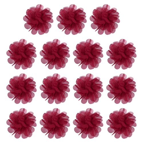YELARXI Chiffon-Blumen, Nähstoff-Applikationen, Chiffon-Blumen-Applikationen – passend für Damen / DIY Handwerk / Stirnbänder / Haarschmuck / Hochzeit / Party / Corsage 7,6 cm & 15 Stück & Dunkelrot von YELARXI