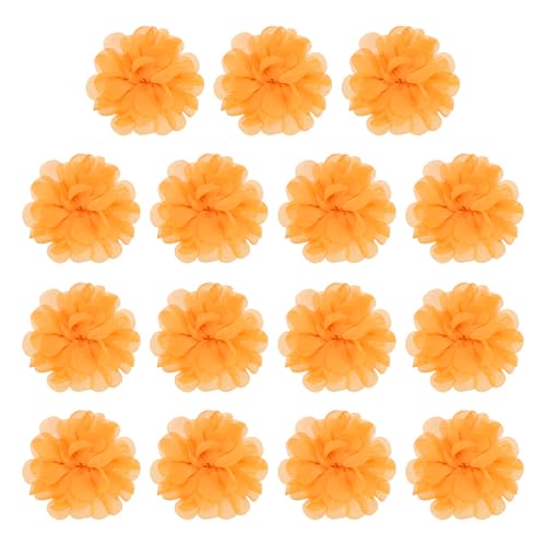 YELARXI Chiffon-Blumen, Nähstoff-Applikationen, Chiffon-Blumen-Applikationen – passend für Damen / DIY Handwerk / Stirnbänder / Haarschmuck / Hochzeit / Party / Corsage 7,6 cm & 15 Stück & Hellorange von YELARXI