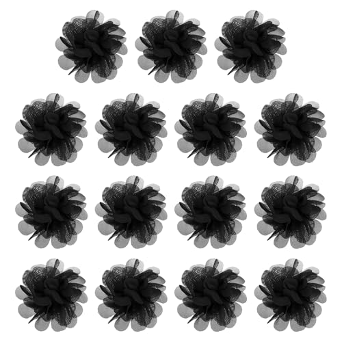 YELARXI Chiffon-Blumen, Nähstoff-Applikationen, Chiffon-Blumen-Applikationen – passend für Damen / DIY Handwerk / Stirnbänder / Haarschmuck / Hochzeit / Party / Corsage 7,6 cm & 15 Stück & Schwarz von YELARXI