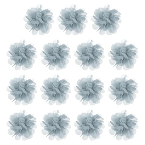 YELARXI Chiffon-Blumen, Nähstoff-Applikationen, Chiffon-Blumen-Applikationen – passend für Damen / DIY Handwerk / Stirnbänder / Haarschmuck / Hochzeit / Party / Corsage 7,6 cm & 15 Stück & Grau von YELARXI