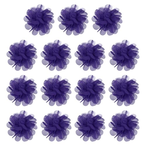 YELARXI Chiffon-Blumen, Stoffapplikationen, Chiffon-Blumen-Applikationen – passend für Damen / DIY Handwerk / Stirnbänder / Haarschmuck / Hochzeit / Party / Corsage 5,1 cm & 15 Stück & Dunkelviolett von YELARXI