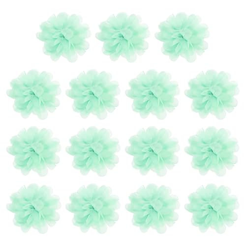 YELARXI Chiffon-Blumen, Stoffapplikationen, Chiffon-Blumen-Applikationen – passend für Damen / DIY Handwerk / Stirnbänder / Haarschmuck / Hochzeit / Party / Corsage 5,1 cm & 15 Stück & Minzgrün von YELARXI