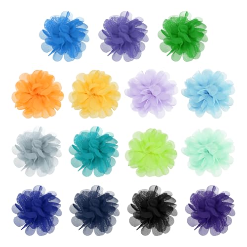 YELARXI Chiffon-Blumen, Stoffapplikationen, Chiffon-Blumen-Applikationen – passend für Damen / DIY Handwerk / Stirnbänder / Haarschmuck / Hochzeit / Party / Corsage 7,6 cm & 15 Stück & mehrfarbig von YELARXI