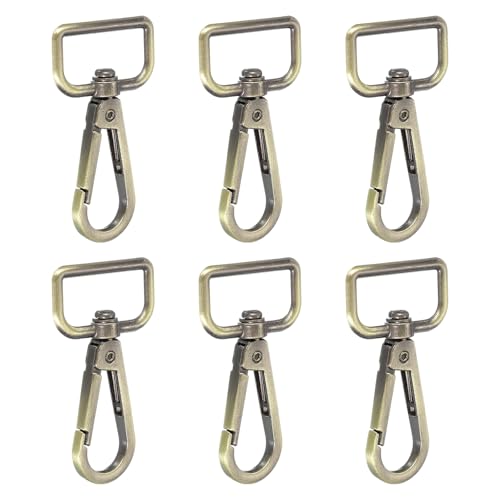 YELARXI Drehbare Karabinerhaken, Metall-D-Ring, Schlüsselband, Schlüsselband, Karabinerverschluss, Klaue, Push-Tor-Clip – passend für Geldbörsenherstellung, Nähen, Basteln, 6 Stück & 2,5 cm von YELARXI