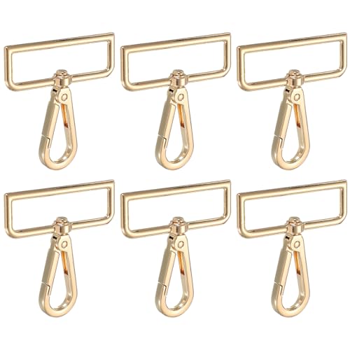 YELARXI Drehbare Karabinerhaken, Metall-D-Ring, Schlüsselband, Schlüsselband, Karabinerverschluss, Klaue, Push-Tor-Clip – passend für Geldbörsenherstellung, Nähen, Basteln, 6 Stück & 5,1 cm & Hellgold von YELARXI