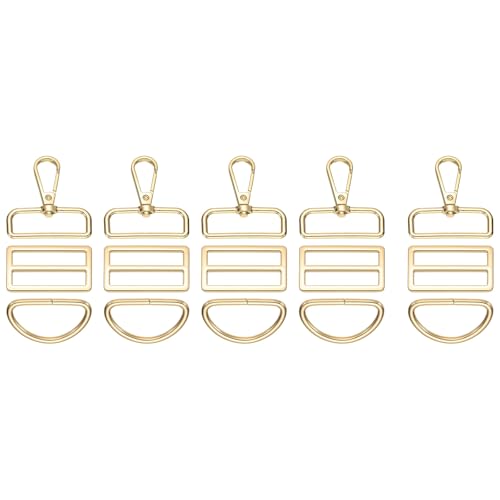 YELARXI Drehverschluss-Haken, Schlüsselanhänger-Clip, Metall, D-Ring-Clip, strapazierfähig, verstellbar, Tri-Glides, Schiebeschnallen, passend für Geldbörse, Hardware, Bastelarbeiten, 15 Stück, Gold von YELARXI