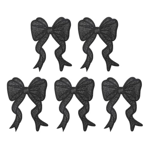 YELARXI Glitzerschleife zum Aufbügeln mit Pailletten, bestickte Applikation, passend für Frauen, Kleidung, Jacken, Hüte, Rucksäcke, 5 Stück, schwarz von YELARXI