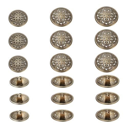 YELARXI Metallknöpfe, rund, hohl, Retro-Stil, Hohlschaft, Nähknöpfe, passend für (Männer – Frauen – Mantel – Hemd – Anzug – Hosen – Nähen Handwerk) 15/20/25 mm & 18 Pack & Dunkelgold von YELARXI