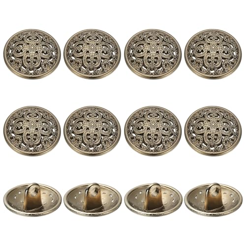 YELARXI Metallknöpfe, rund, hohl, Retro-Stil, Hohlschaft, Nähknöpfe, passend für (Männer – Frauen – Mantel – Hemd – Anzug – Hosen – Nähen Handwerk) 15 mm & 12 Stück & Dunkelgold von YELARXI