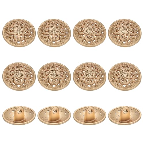 YELARXI Metallknöpfe, rund, hohl, Retro-Stil, hohler Schaft, Nähknöpfe, passend für (Männer – Frauen – Mantel – Hemd – Anzug – Hosen – Nähen Handwerk) 18 mm & 12 Stück & Mattgold von YELARXI