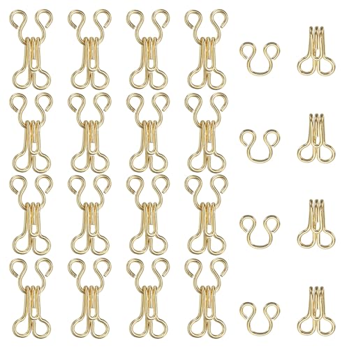 YELARXI Nähhaken und Ösen, 15 mm, verdeckte Hakenöse, Nähverschluss, Druckknöpfe, passend für BH-Kleidung, Ersatzhosen, Röcke, Kleidung, DIY Handwerk (100 Stück, Gold) von YELARXI
