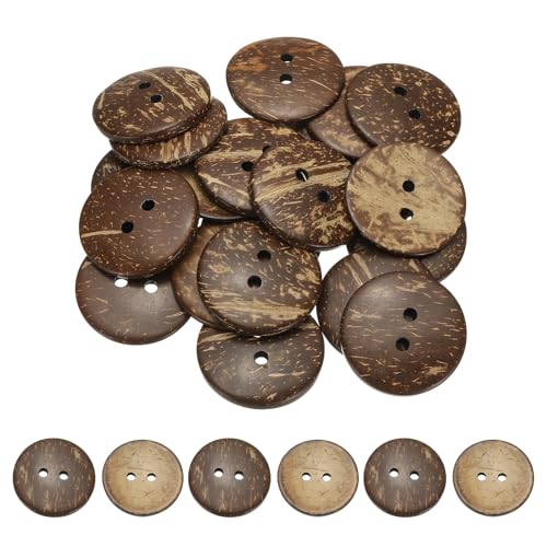 YELARXI Natürliche Kokosnussschalen-Knöpfe, 2 Löcher, Holzknöpfe – passend für (Nähen, Basteln, Dekorationen, Hemdkleidung), 20 Stück & 34 mm & Braun von YELARXI
