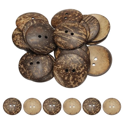YELARXI Natürliche Kokosnussschalen-Knöpfe, 2 Löcher, Holzknöpfe – passend für (Nähen, Basteln, Dekorationen, Hemdkleidung), 20 Stück & 58 mm & Braun von YELARXI