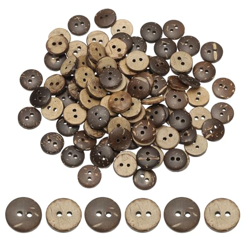 YELARXI Natürliche Kokosnussschalen-Knöpfe, 2 Löcher, Holzknöpfe – passend für (Nähen, Basteln, Dekorationen, Hemdkleidung) 100 Stück & 10 mm & Braun von YELARXI